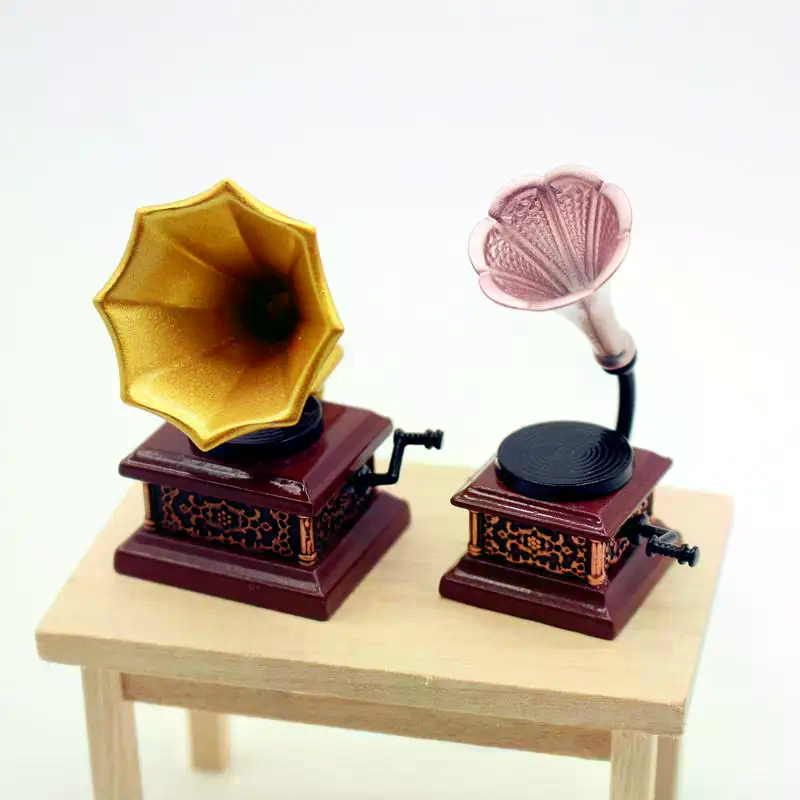 Sustainable Living Products - ドールハウスヴィンテージ蓄音機ミニチュアモデルリビングルームアクセサリードールハウスの装飾子供のふり遊びおもちゃ装飾品ギフト